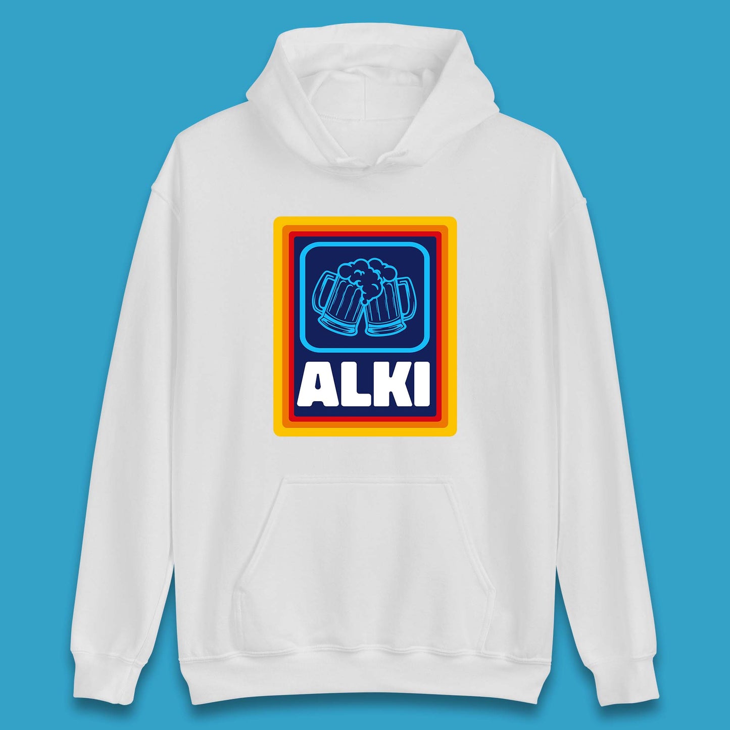 Alki Aldi Drink Pub Beer Joke Funny Parody Novelty Gift Unisex Hoodie