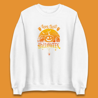 Trick Or Treat Halloween Pumpkin Haunted Trees Scary Spooky Season Unisex Sweatshirt