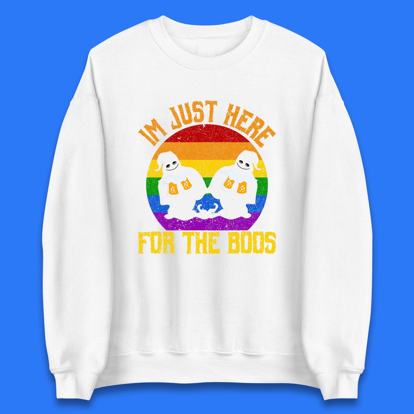 Halloween I Just Here For The Boos Gay Boo Ghosts Drinking Beer LGBTQ Pride Beer Unisex Sweatshirt