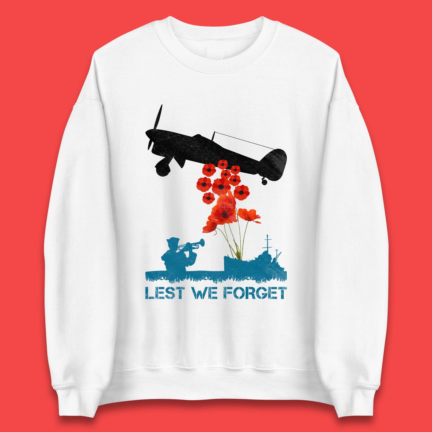 Lest We Forget Remembrance Day Veterans British Armed Forces Poppy Flower Royal Aircraft Unisex Sweatshirt