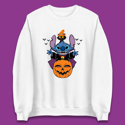 Disney Halloween Pumpkin Devil Stitch With Black Cat Horror Scary Disney Lilo & Stitch Unisex Sweatshirt