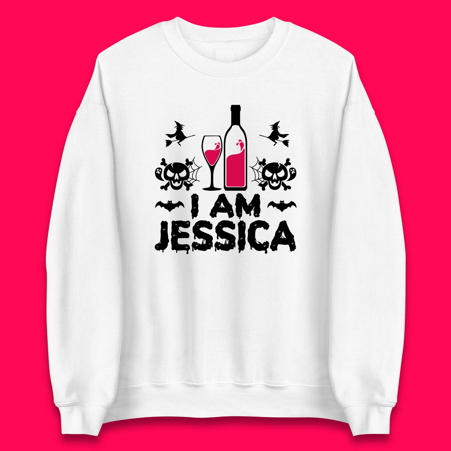 Personalised Halloween Your Name Funny Wine Drinking Scary Skull Drink Lover Unisex Sweatshirt