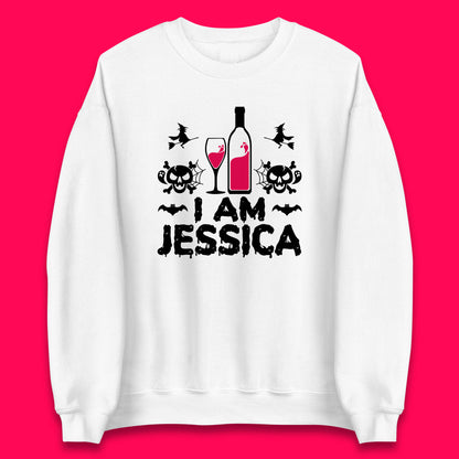 Personalised Halloween Your Name Funny Wine Drinking Scary Skull Drink Lover Unisex Sweatshirt