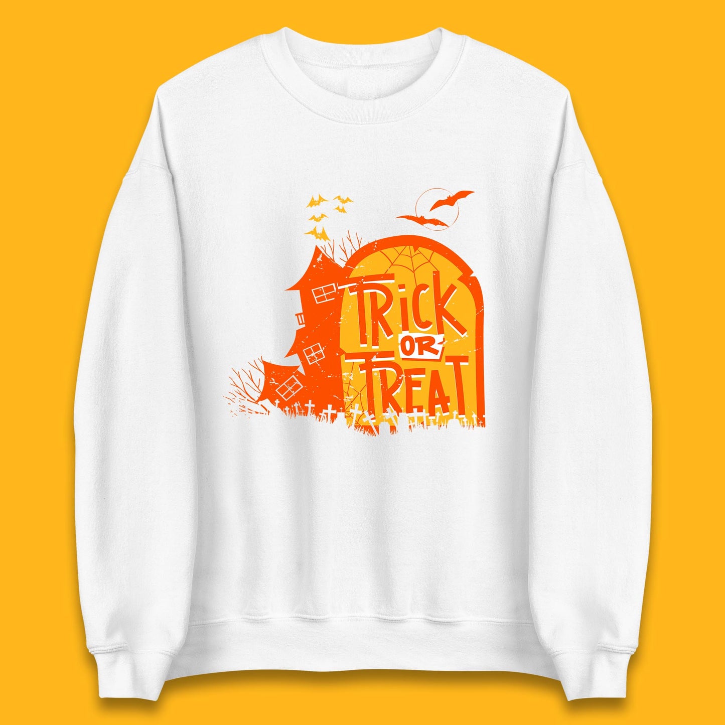 Trick Or Treat Halloween Terrific Abandoned Haunted House Flying Bats Unisex Sweatshirt