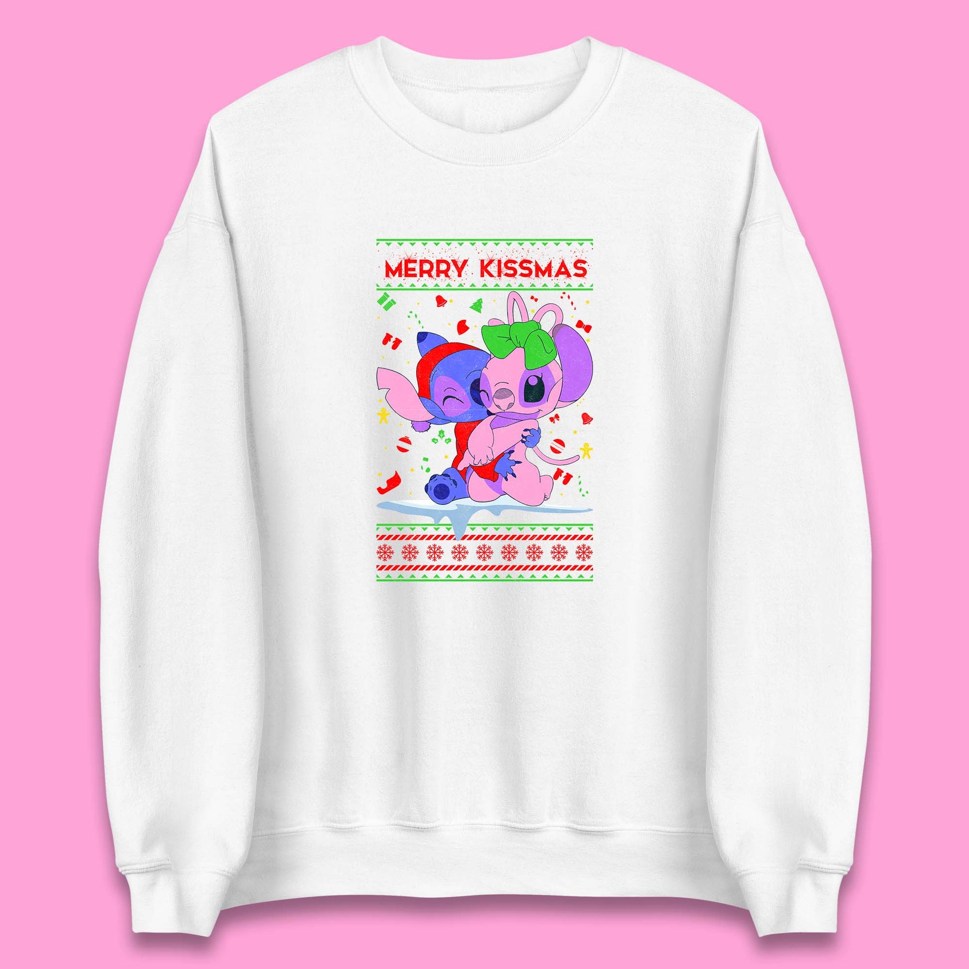 merry kissmas disney stitch and angel sweatshirt