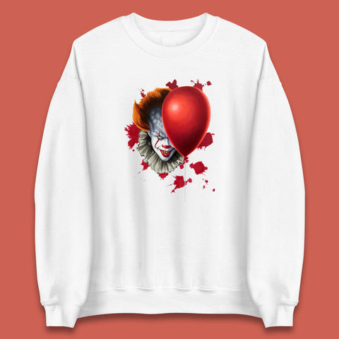 IT Pennywise Clown With Balloon Halloween Evil Clown Costume Horror Movie Serial Killer Unisex Sweatshirt