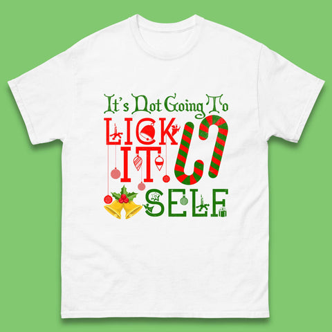 It's Not Going To Lick Itself Candy Cane Funny Christmas Humor Sarcastic Offensive Xmas Mens Tee Top
