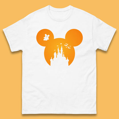 Disney Mickey Mouse Happy Halloween Disney Castle Halloween Scary Boo Flying Bats Mens Tee Top