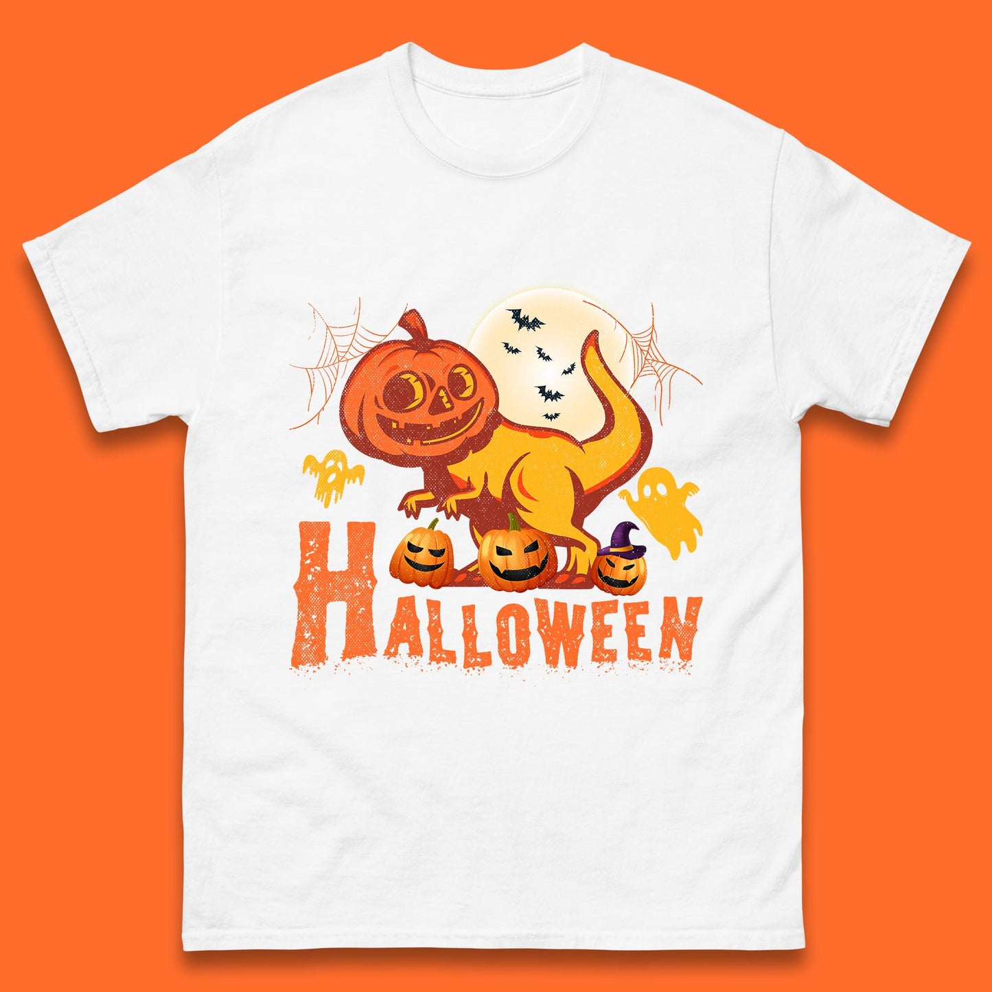 Halloween Dinosaur Jack O Lantern T-Rex Funny Dino Pumpkin Scary Boo and Bats Festive Costume Mens Tee Top