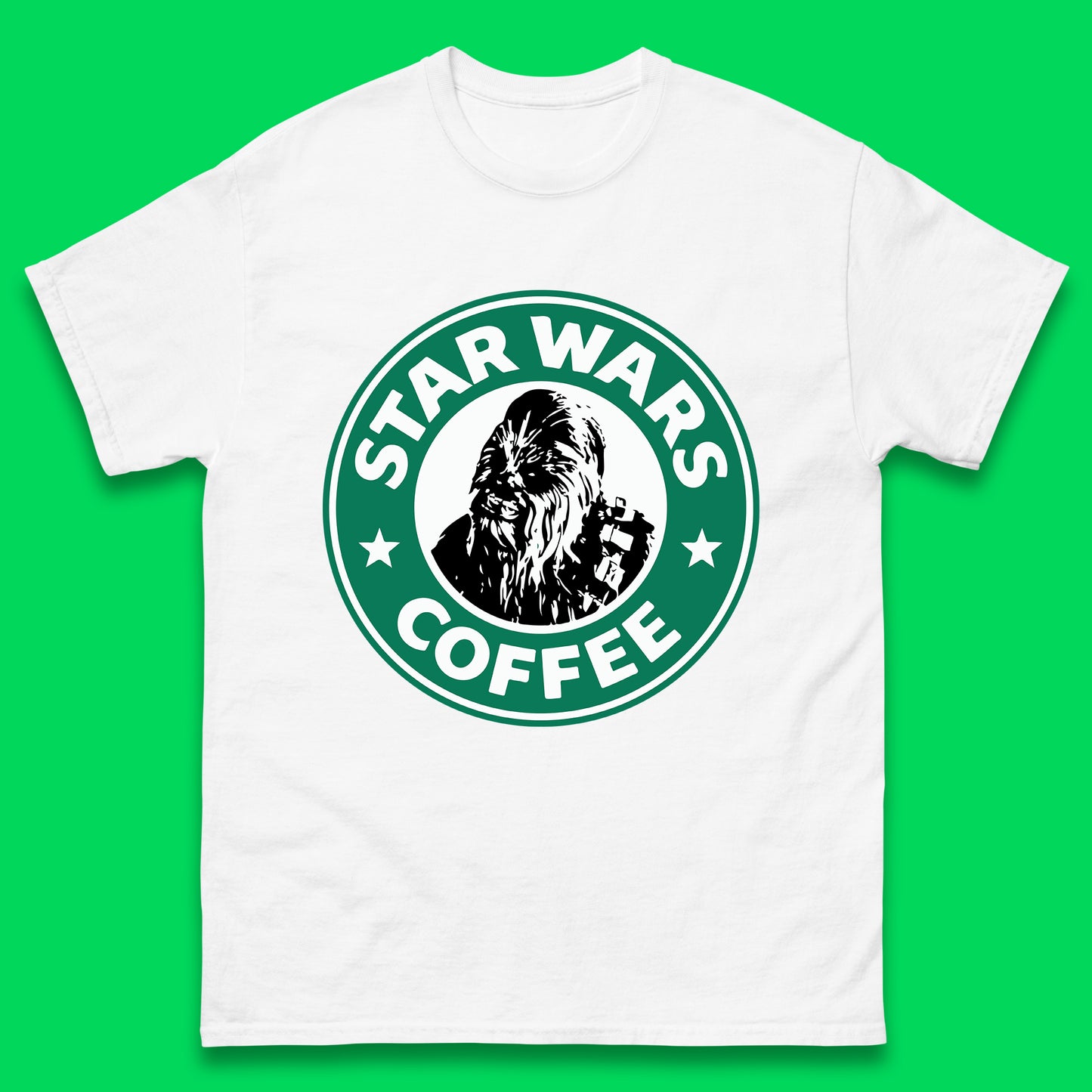 Chewbacca Star Wars Coffee Sci-fi Action Adventure Movie Character Starbucks Coffee Spoof 46th Anniversary Mens Tee Top