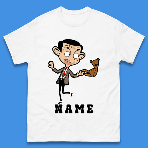 Personalised Mr Bean And Teddy Bear Your Name Comedy Cartoon Animated Series Mens Tee Top