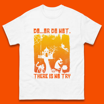 Do Or Do Not There Is No Try Halloween Tree House Flying Witch Scary Spooky Black Cat Mens Tee Top