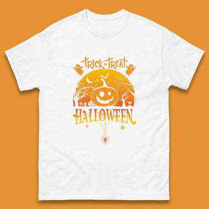 Trick Or Treat Halloween Pumpkin Haunted Trees Scary Spooky Season Mens Tee Top