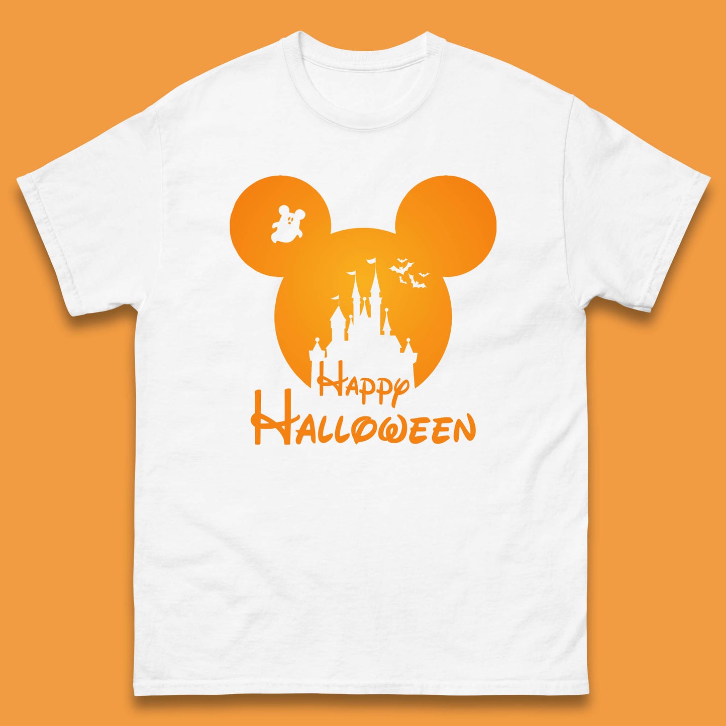 Happy Halloween Mickey Mouse Disney Castle Halloween Scary Boo Flying Bats Mens Tee Top