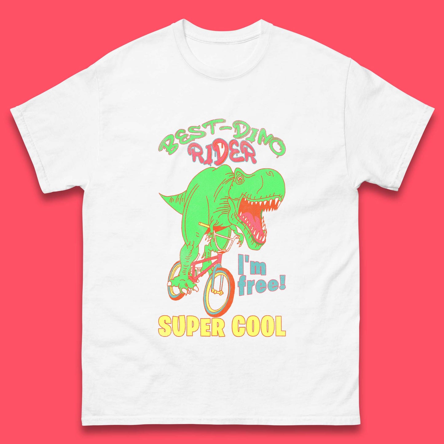 Dinosaur Riding Bicycle Mens T-Shirt