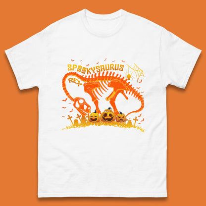 Spooky Saurus Rex Halloween Dinosaur T-Rex Skeleton With Scary Pumpkins Mens Tee Top