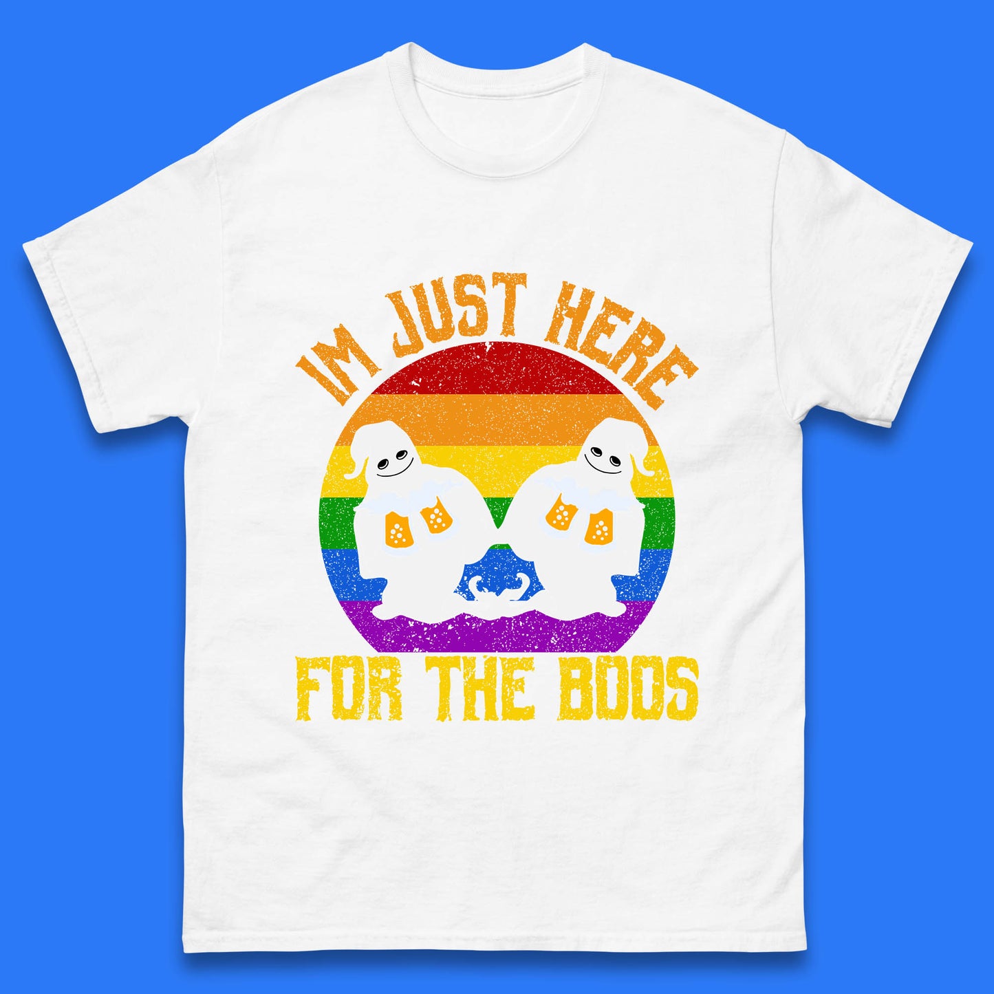 Halloween I Just Here For The Boos Gay Boo Ghosts Drinking Beer LGBTQ Pride Beer Mens Tee Top