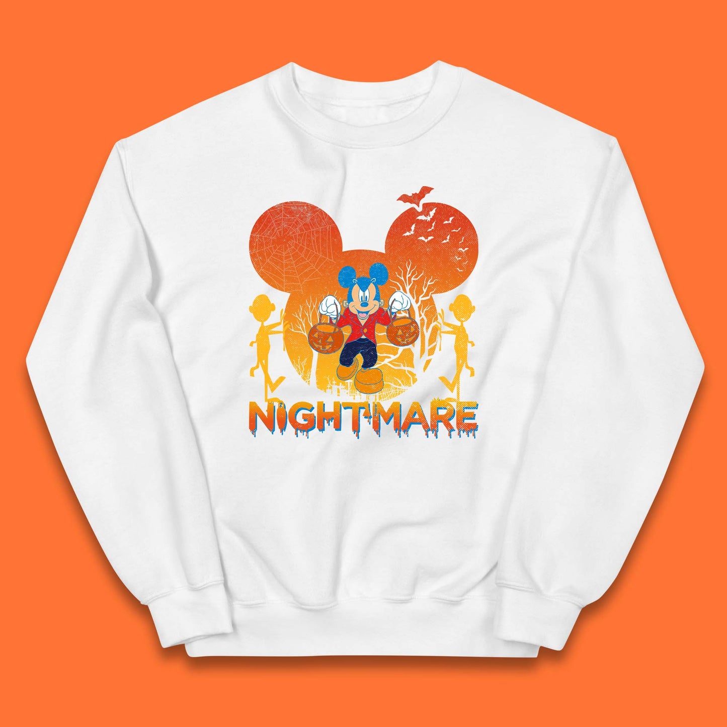 Halloween Nightmare Disney Mickey Mouse Holding Pumpkin Bucket Horror Scary Disneyland Trip Kids Jumper