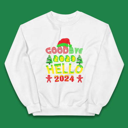 Good Bye 2023 Hello 2024 Merry Christmas Funny Happy New Year Xmas Kids Jumper