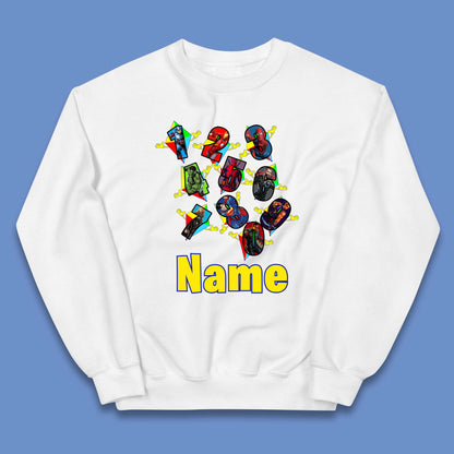 Personalised Number Day Superheroes Superheroes Kids Jumper