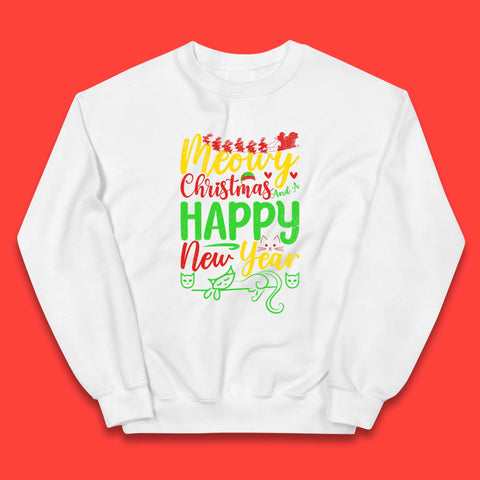 Meowy Christmas And A Happy New Year Funny Christmas Cat Xmas Meowy Catmas Kids Jumper