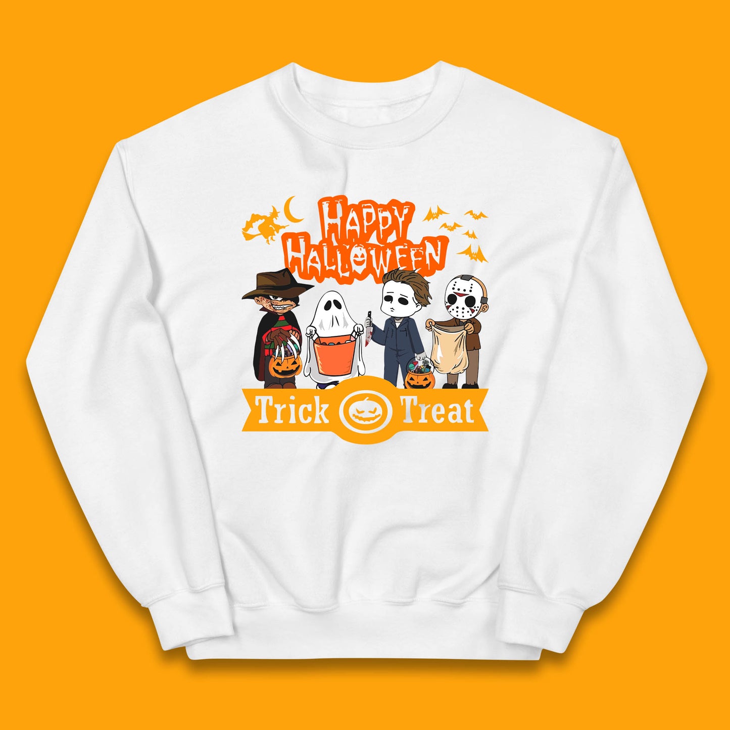 Happy Halloween Trick Or Treat Chibi Horror Movie Characters Killer Kids Jumper