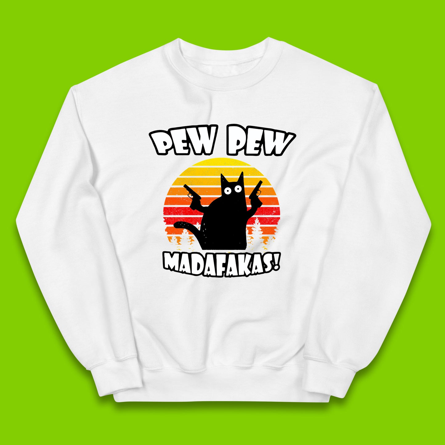 Pew Pew Madafakas Funny Joke Retro Vintage Cat Gun Pistol Kitty Pew Pew Cat Meme Kids Jumper