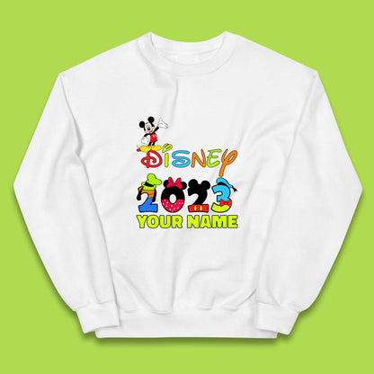 Personalised Disney 2023 Disney Club Your Name Mickey Mouse Minnie Mouse Donald Duck Pluto Goofy Cartoon Characters Disney Vacation Kids Jumper