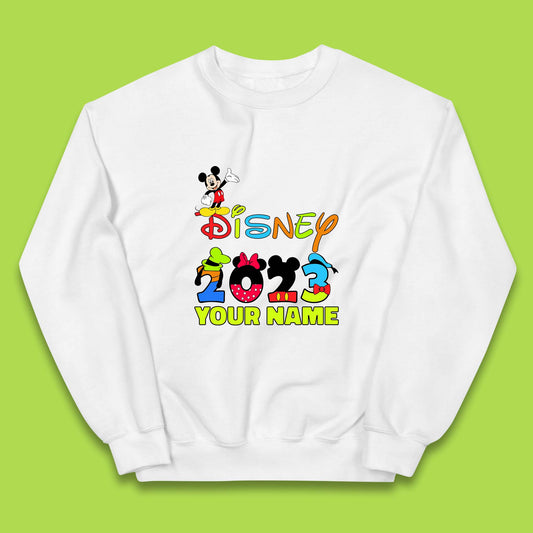 Personalised Disney 2023 Disney Club Your Name Mickey Mouse Minnie Mouse Donald Duck Pluto Goofy Cartoon Characters Disney Vacation Kids Jumper