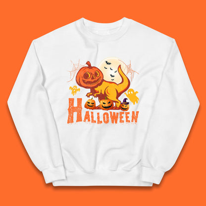 Halloween Dinosaur Jack O Lantern T-Rex Funny Dino Pumpkin Scary Boo and Bats Festive Costume Kids Jumper