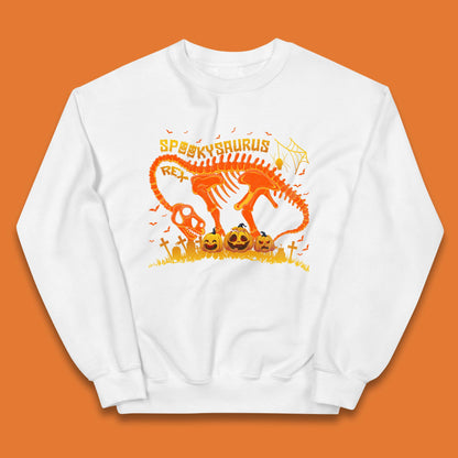 Spooky Saurus Rex Halloween Dinosaur T-Rex Skeleton With Scary Pumpkins Kids Jumper