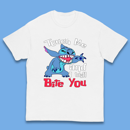 Disney Angry Stitch Cartoon Touch Me And I Will Bite You Lilo & Stitch Kids T Shirt