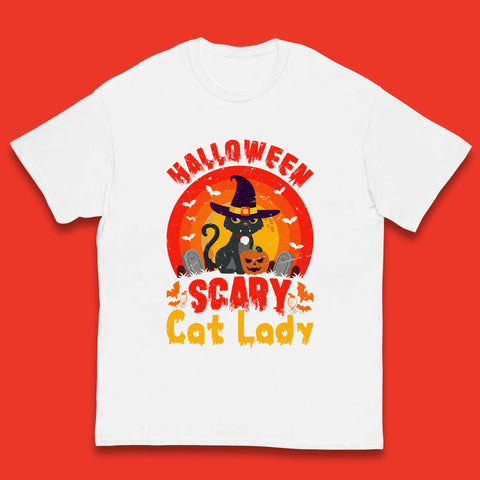 Halloween Scary Cat Lady Horror Spooky Witch Black Cat Lover Kids T Shirt