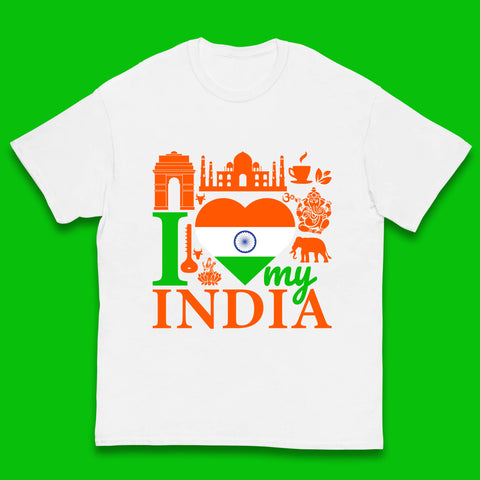 I Love My India Patriotic Indian Flag 15th August Independence Day Kids T Shirt
