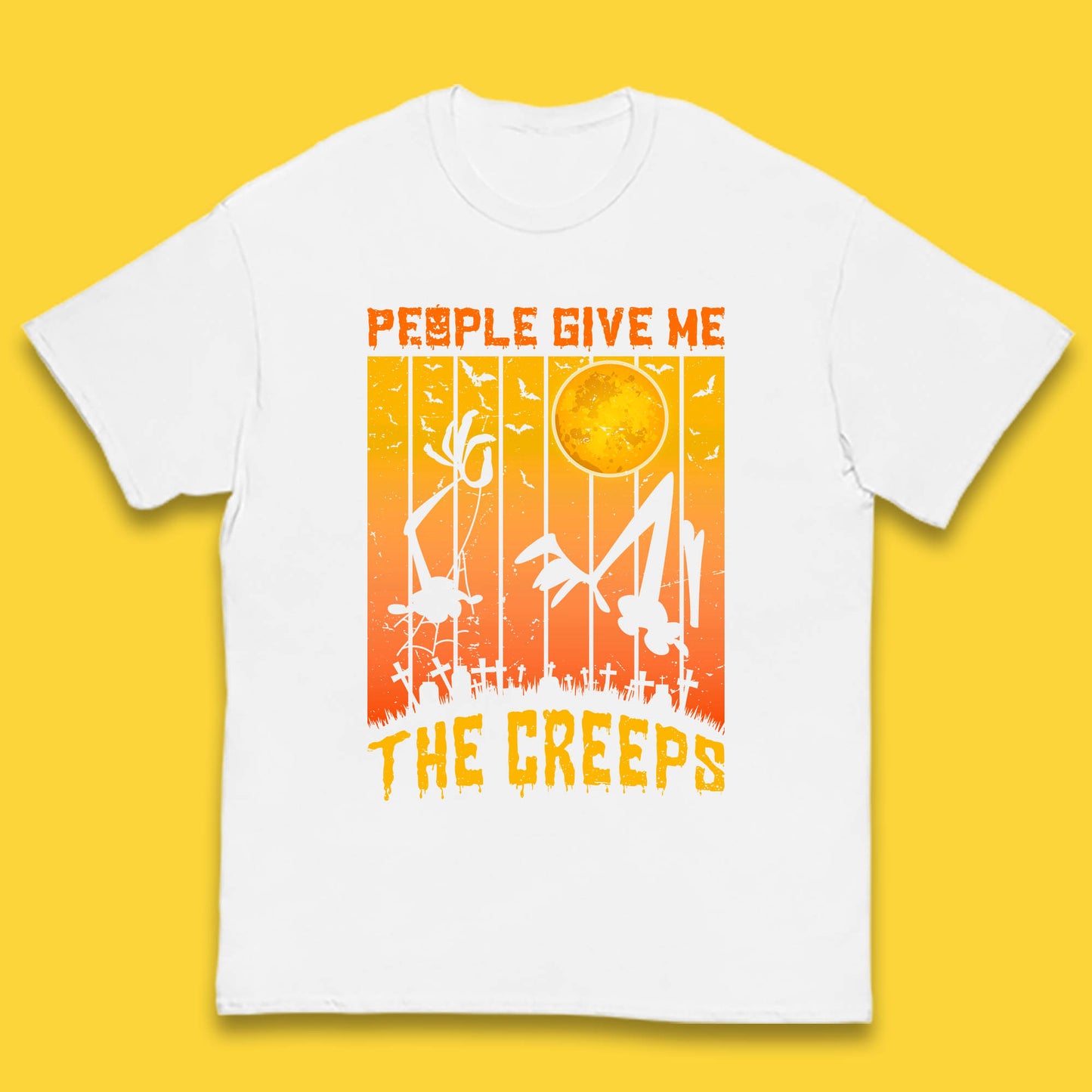 People Give Me The Creep Halloween Horror Scary Graveyards Full moon Flying Bats Kids T Shirt