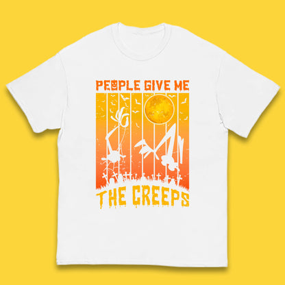 People Give Me The Creep Halloween Horror Scary Graveyards Full moon Flying Bats Kids T Shirt