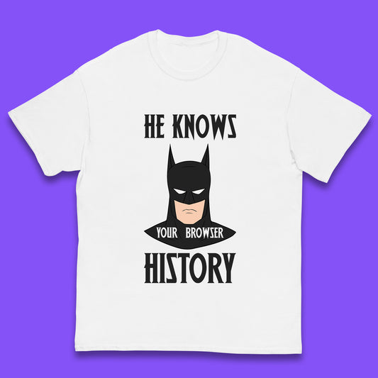 Batman He Knows Your Browser History DC Comics Superhero Comic Book Character Kids T Shirt