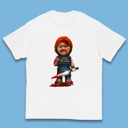 Chucky Mug Shot Russian Police Dept Hasbulla Magomedov Chucky Mini Khabib Inspired Halloween Horror Movie Good Guy Chucky Kids T Shirt