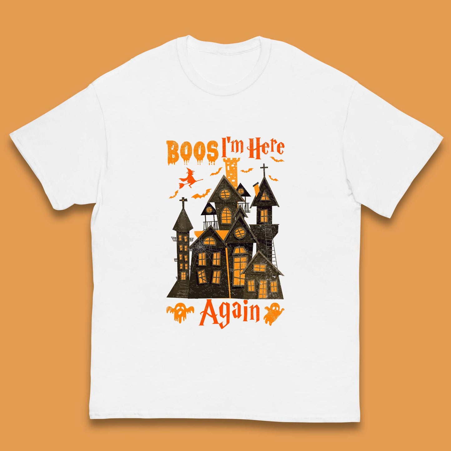 Boos I'm Here Again Halloween Haunted House Horror Scary Spooky Season Kids T Shirt