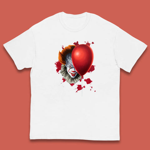 IT Pennywise Clown With Balloon Halloween Evil Clown Costume Horror Movie Serial Killer Kids T Shirt