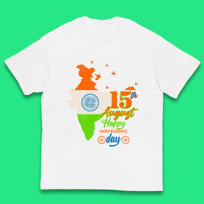 15th August India Happy Independence Day Patriotic Indian Map Flag Kids T Shirt