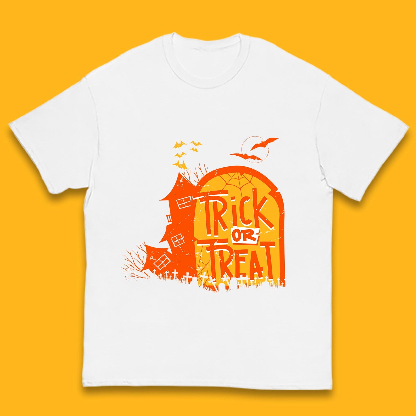 Trick Or Treat Halloween Terrific Abandoned Haunted House Flying Bats Kids T Shirt