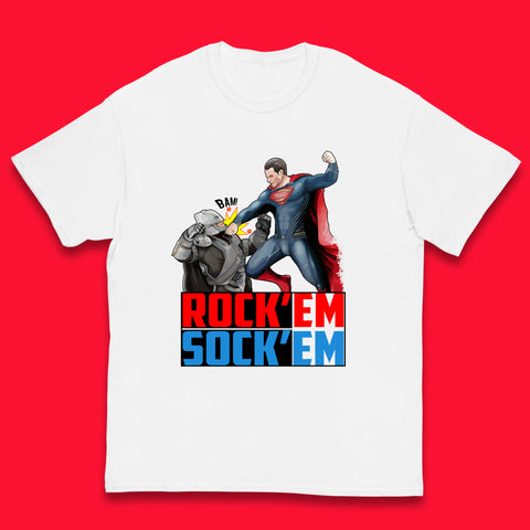 Rock'Em Sock'Em Batman V Superman Dawn Of Justice DC Comics Superheroes Fighting The Ultimate Face Off Kids T Shirt