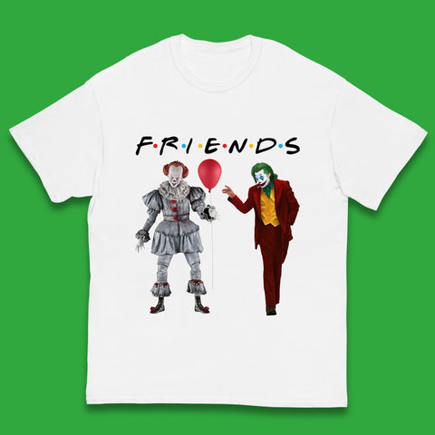 IT Pennywise Clown And Joker Friends Inspired Horror Scary Halloween Movie Characters Kids T Shirt