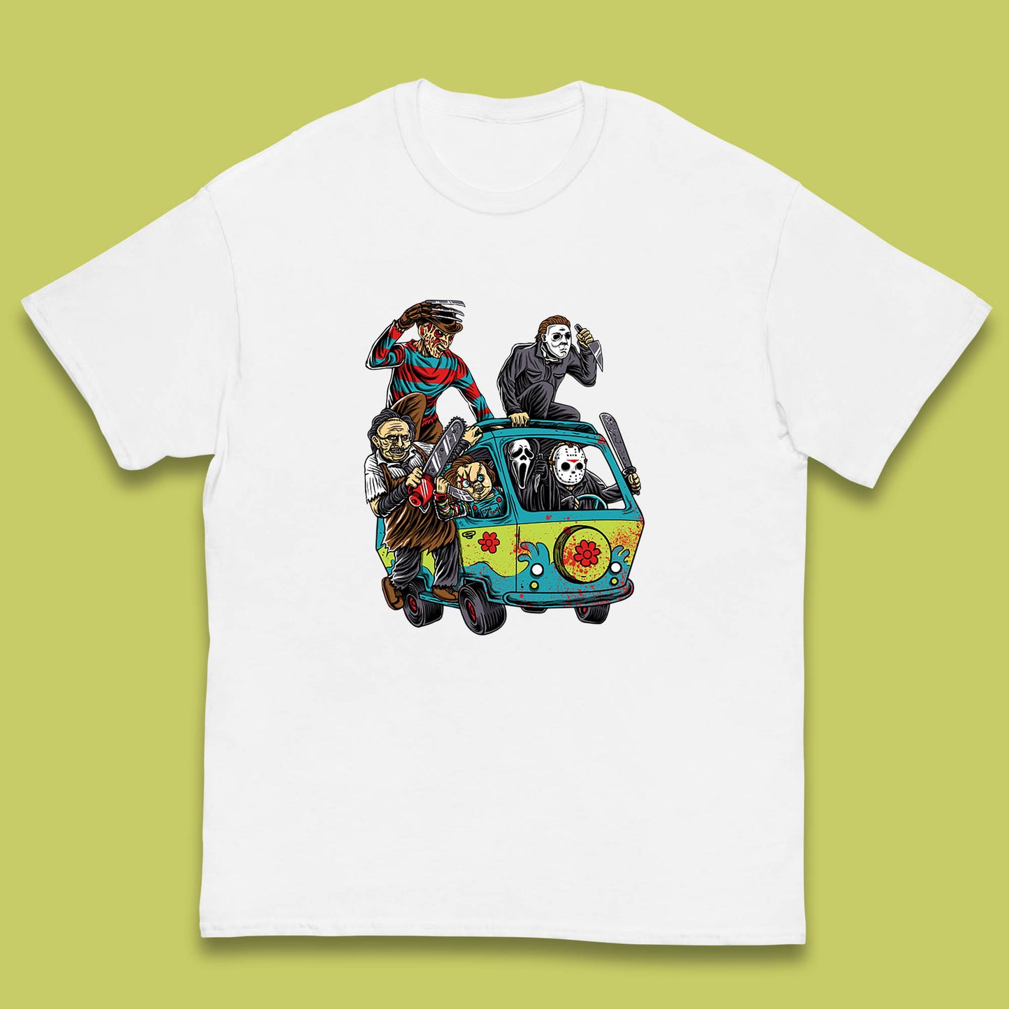 Halloween Scooby Doo Friends Van Horror Movie Villians Characters Mystery Machine Kids T Shirt