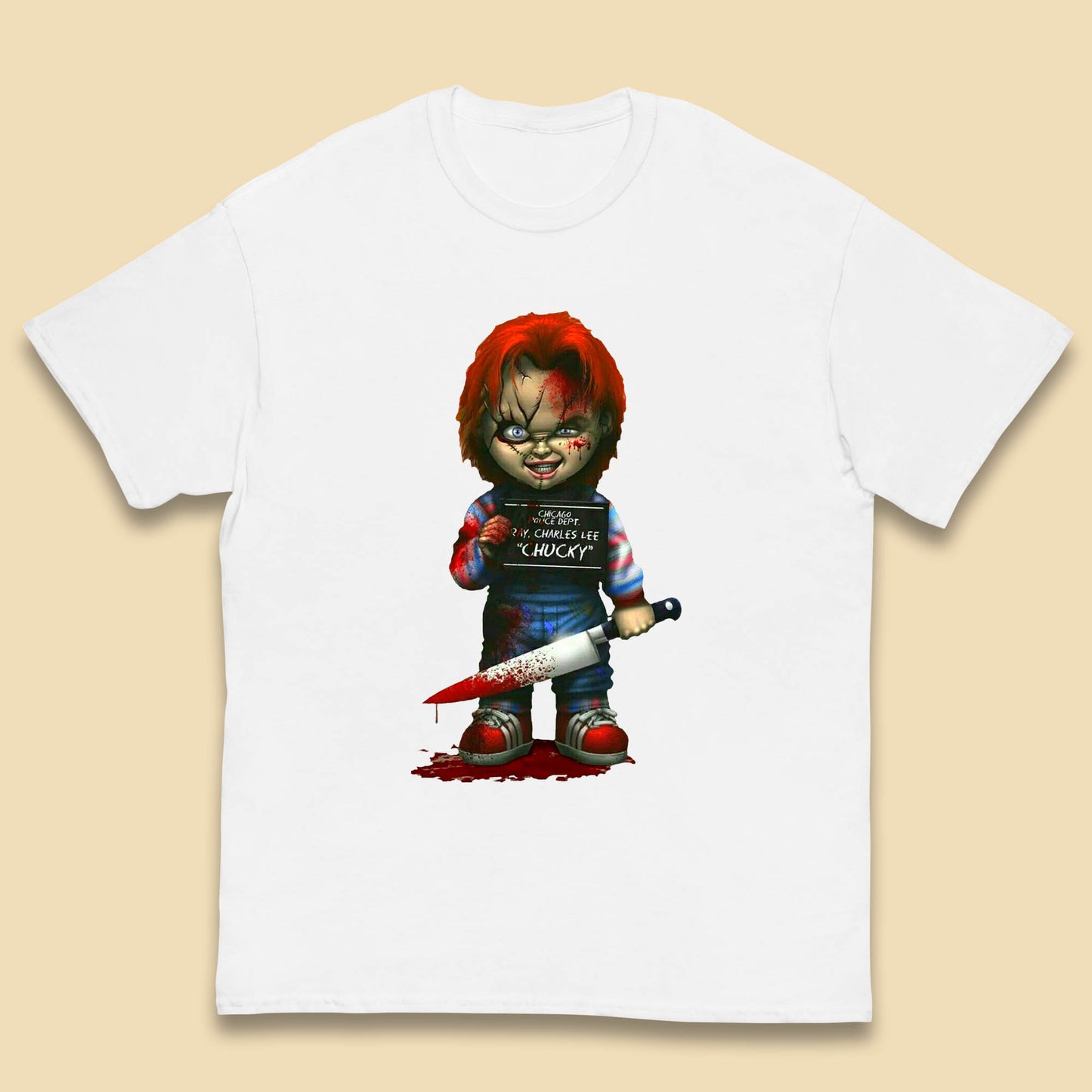 Chucky Mug Shot Chicago Police Dept Ray Charles Lee Chucky Halloween Horror Movie Kids T Shirt