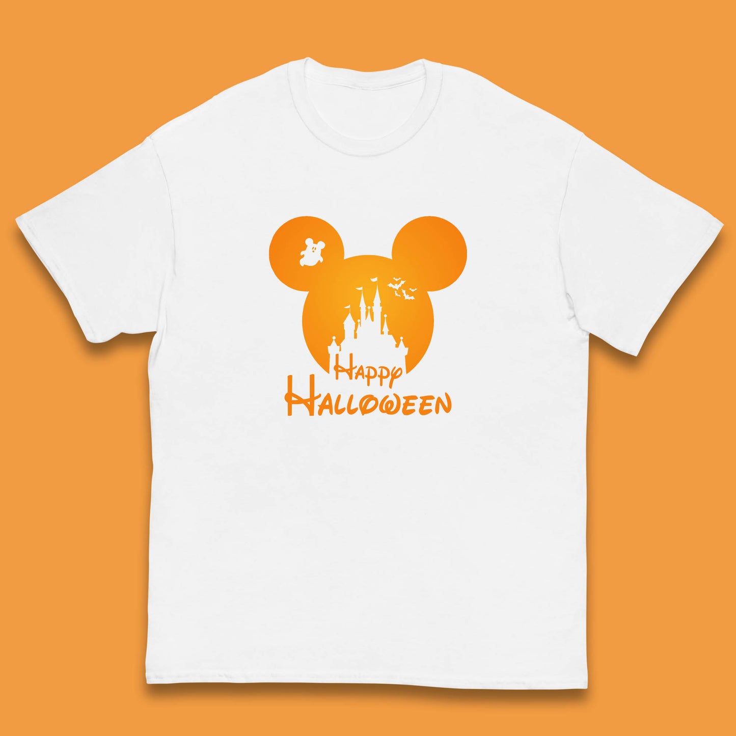 Happy Halloween Mickey Mouse Disney Castle Halloween Scary Boo Flying Bats Kids T Shirt