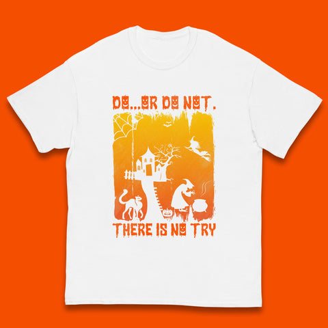 Do Or Do Not There Is No Try Halloween Tree House Flying Witch Scary Spooky Black Cat Kids T Shirt