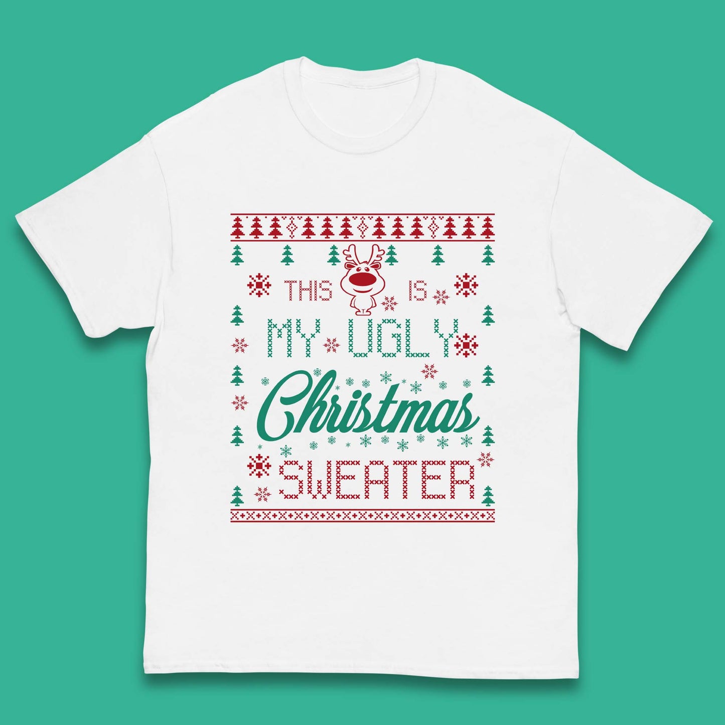 Ugly Christmas Sweater Reindeer Kids T-Shirt