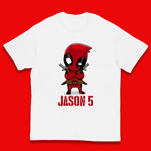 Personalised Chibi Deadpool Fictional Character Your Name & Age Superhero Comic Book Character Deadpool Marvel Comics Kids T Shirt